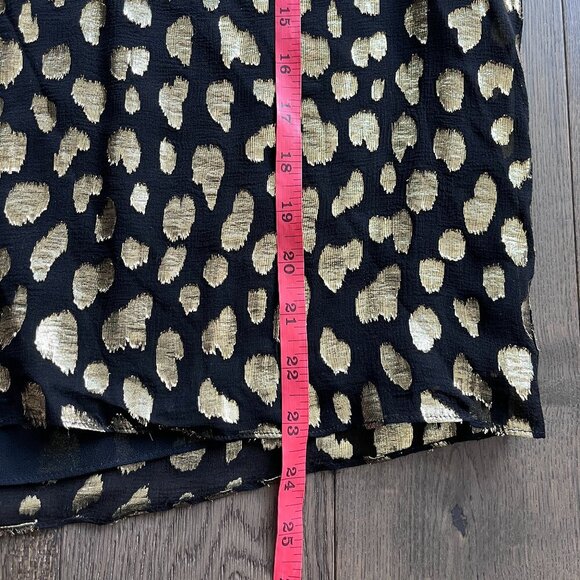 Rebecca Taylor Silk Ruffle Blouse Size 4 Black Gold Metallic Designer Top - Picture 7 of 7